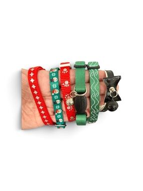 LN set of 6 various cat Collars petco bow green red Christmas holiday